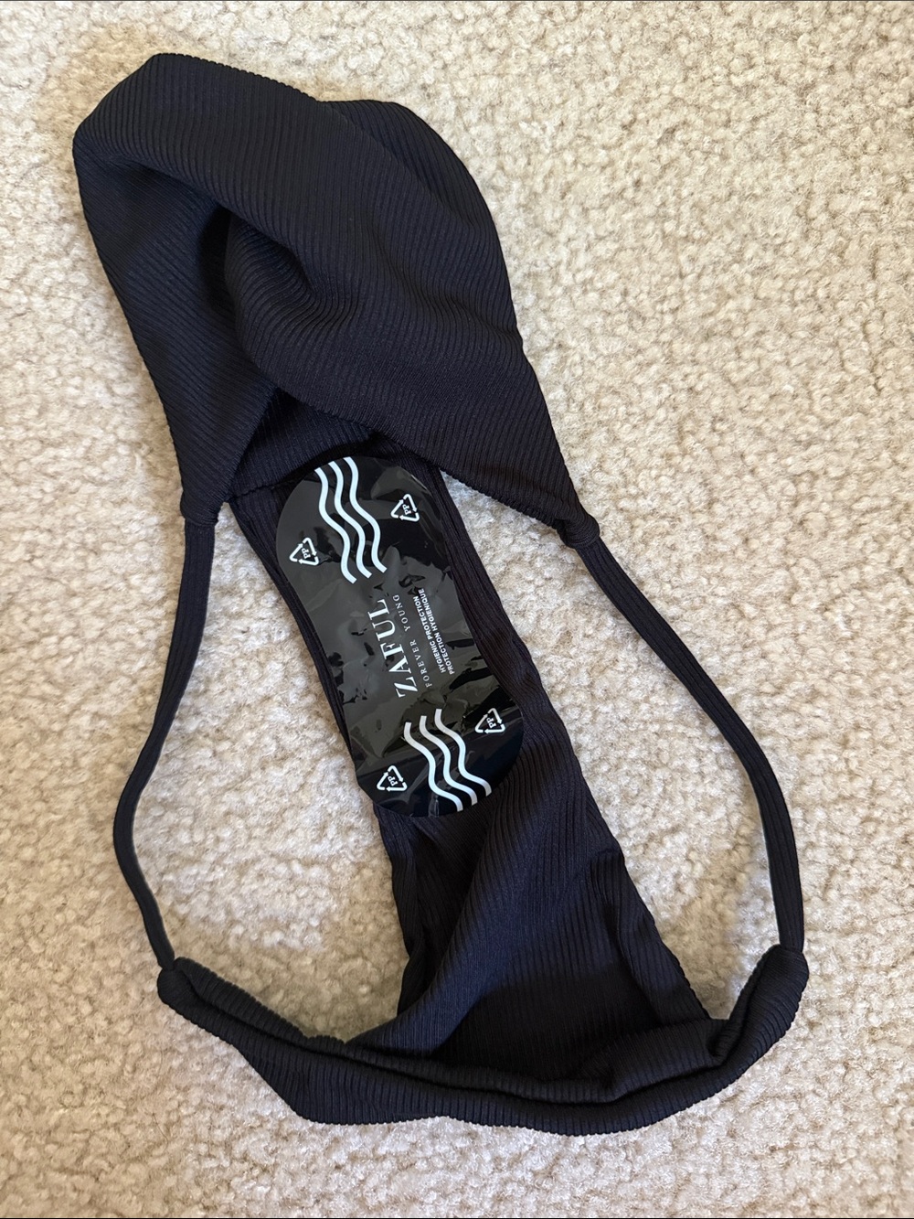 Zaful Black Ribbed String Bikini Bottom - Picture 2 of 2